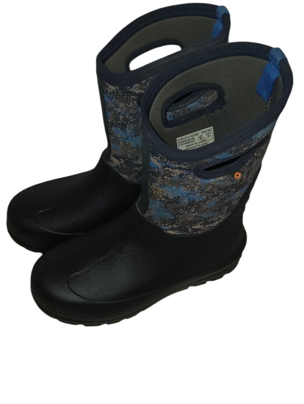 Bogs Kids Stomper Micro Camo Winter Boots Blue Black Size 6